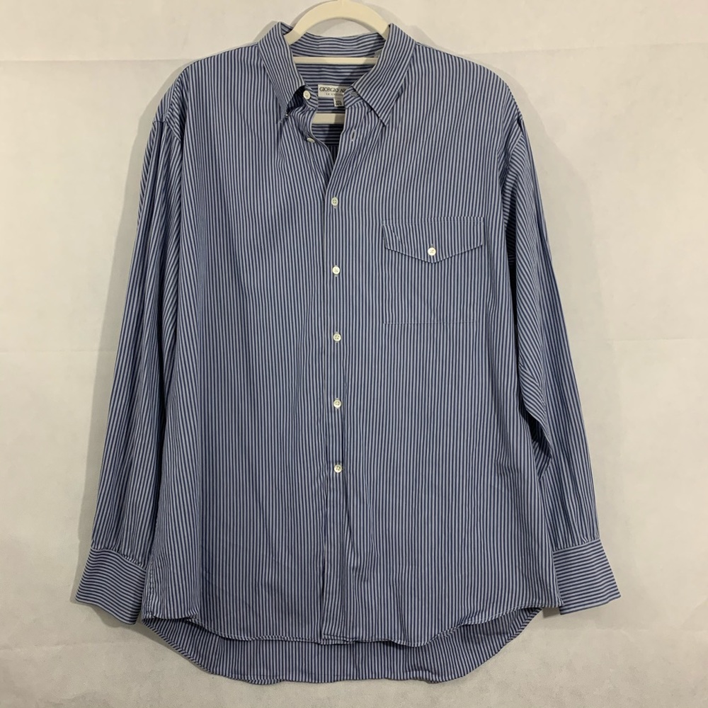 Giorgio Armani Striped Button Down Shirt Neck 17.5